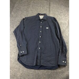 Canterbury of New Zealand Men's L Navy Striped Button Down Long Sleeve Shirt EUC